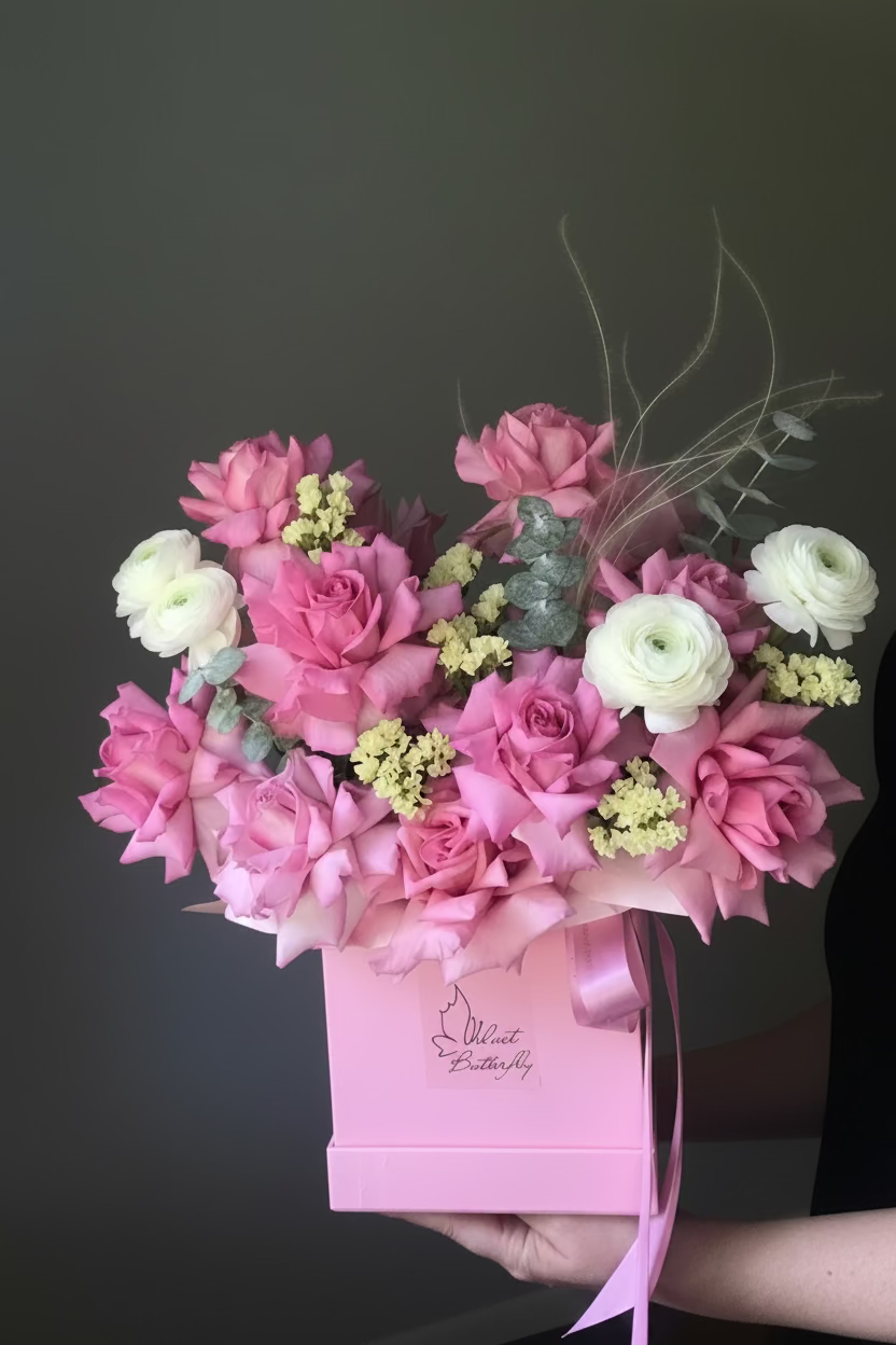 Pink Whisper Rose Hatbox