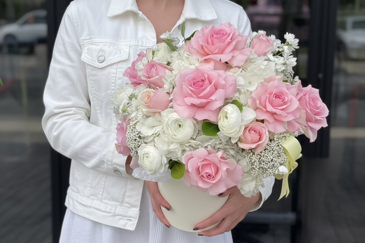 Pink Whisper Rose Hatbox